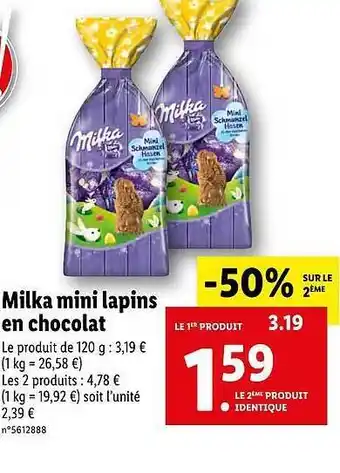Lidl Milka Mini Lapins En Chocolat offre
