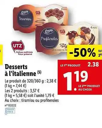 Lidl Desserts à L'italienne Envia offre