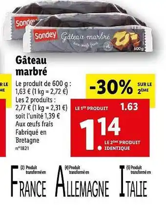 Lidl Gâteau Marbré Sondey offre