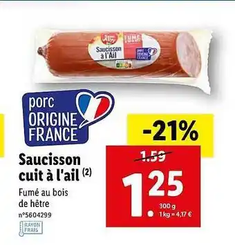 Lidl Saucisson Cuit à L'ail Saint Alby offre