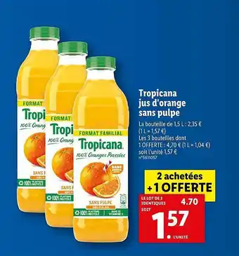 Lidl Tropicana Jus D'orange Sans Pulpe offre