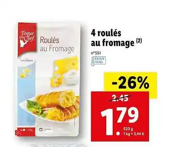 Lidl 4 Roulés Au Fromage Toque Du Chef offre