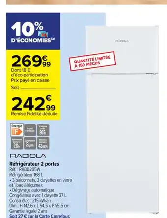 Carrefour Réfrigérateur 2 Portes offre