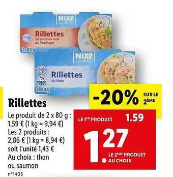 Lidl Rillettes Nixe offre