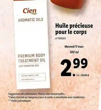 Lidl Huile Précieuse Pour Le Corps Cien offre