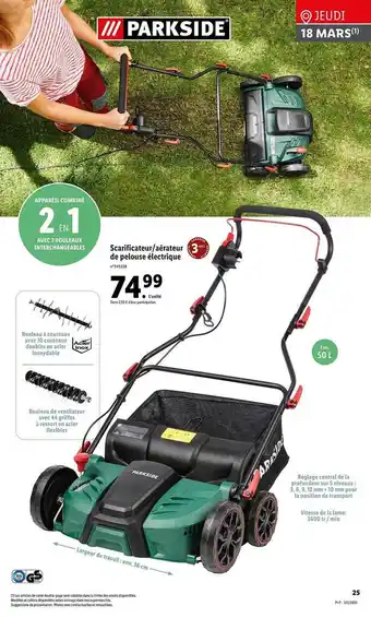 Lidl Scarificateur - Aérateur De Pelouse électrique Parkside offre