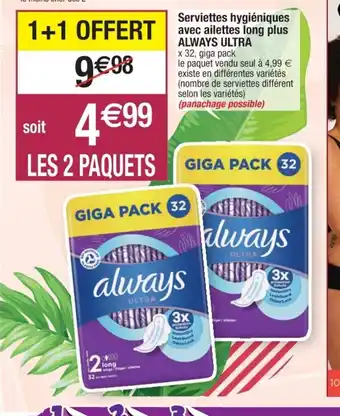 Cora x Carrefour Always Ultra Serviettes Hygiéniques Avec Ailettes Long Plus offre