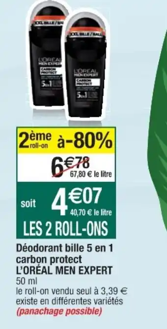 Cora x Carrefour l'Oréal Men Expert Déodorant Bille 5 En 1 carbon Protect offre