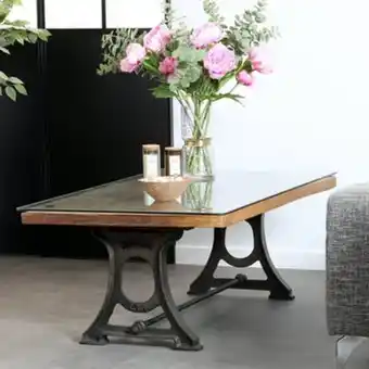 Pier Import Table basse industrielle bois recyclé brut plaque verre koursk offre
