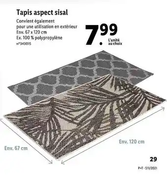 Lidl Tapis Aspect Sisal offre