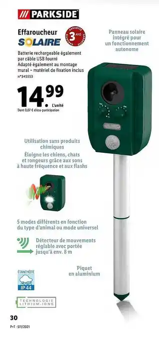 Lidl Effaroucheur Parkside offre