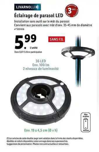 Lidl éclairage De Parasol Led Livarnolux offre