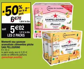 Cora x Carrefour SAN PELLEGRINO momenti eau gazeuse aromatisée clémentine pêche offre