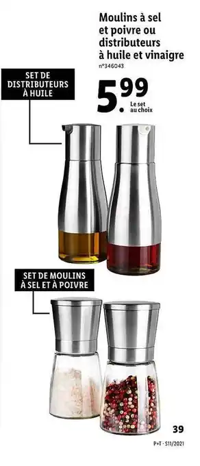 Lidl Moulins à Sel Et Poivre Ou Distributeurs à Huile Et Vinaigre offre