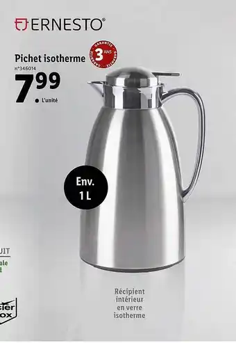Lidl Pichet Isotherme Ernesto offre