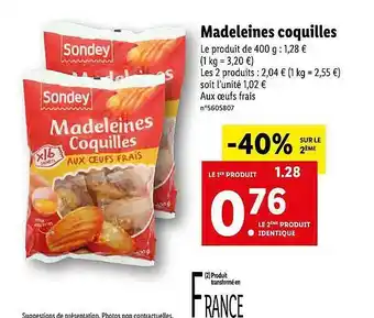 Lidl Madeleines Coquilles Sondey offre
