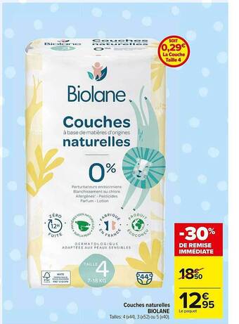 Carrefour Market Couches naturelles biolane offre