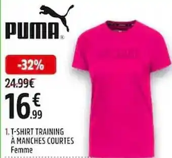 Intersport 1. t-shirt training à manches courtes femme puma offre