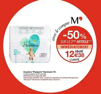 Monoprix Couches pampers harmonie t4 offre