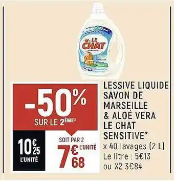 Spar Lessive liquide savon de marseille & aloé vera le chat sensitive offre