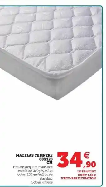 Super U Matelas tempéré 60 x 120 cm offre