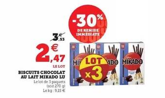 Super U Biscuits chocolat au lait mikado lu offre