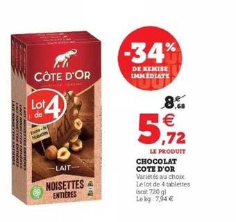 Super U Chocolat côte d'or offre