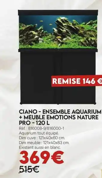 Animalis Ciano - Ensemble Aquarium + Meuble Emotions Nature Pro - 120 L offre