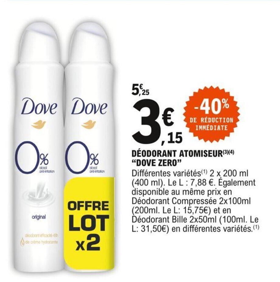 Promo Dove Zero Déodorant Atomiseur chez E.Leclerc