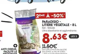 Animalis Paradisio - Litière Végétale - 8l offre
