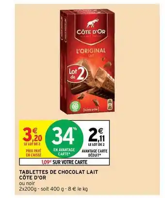Intermarché Contact Tablettes De Chocolat Lait Côte D'or offre