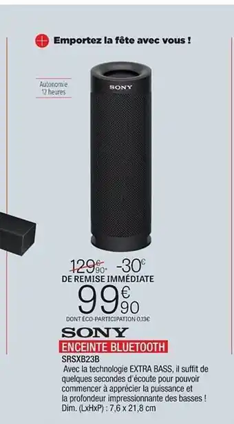 Extra Enceinte bluetooth sony offre