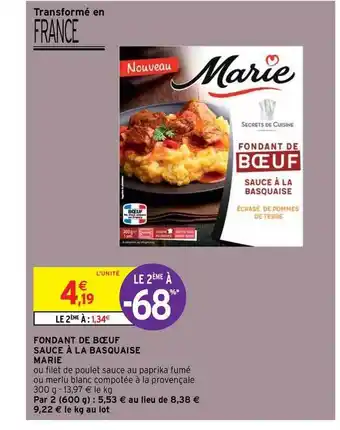 Intermarché Contact Fondant De Bœuf Sauce à La Basquaise Marie offre