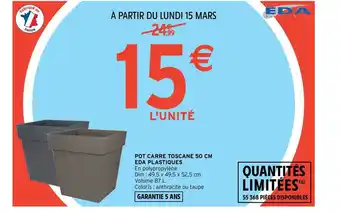 Pot Carré Toscane 50 Cm Eda Plastiques