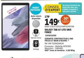 E.Leclerc Galaxy Tab A7 Lite Gris Foncé offre