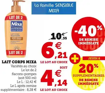 Hyper U Mixa lait corps offre