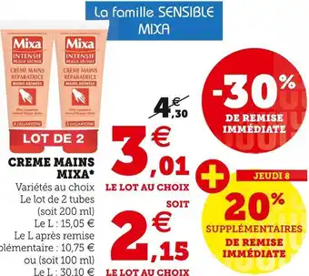 Hyper U Mixa crème mains* offre