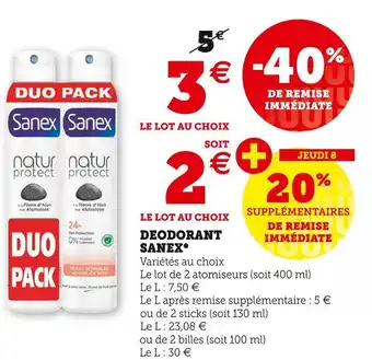 Hyper U Sanex déodorant* offre