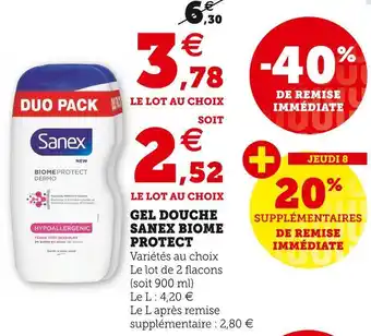 Hyper U Sanex gel douche sanex biome protect offre