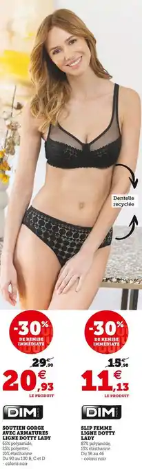Hyper U Dim soutien gorge avec armatures ligne dotty lady, slip femme ligne dotty lady offre