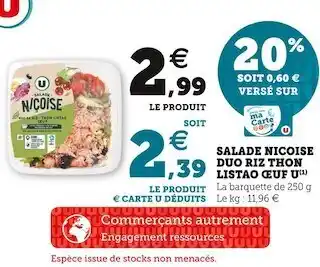 Hyper U U salade nicoise duo riz thon listao œuf offre
