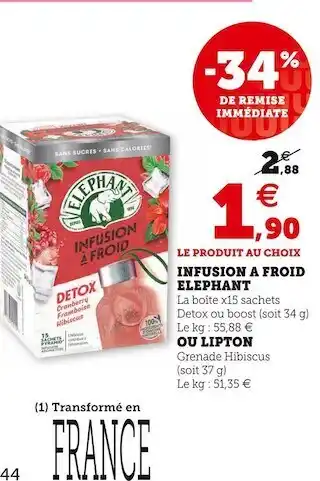 Hyper U Elephant / lipton infusion a froid offre