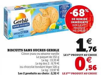 Hyper U Gerblé biscuits sans sucres offre