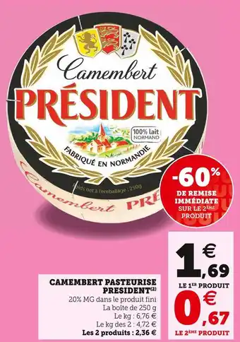 Hyper U President camembert pasteurise offre