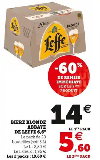 Hyper U Abbaye de leffe biere blonde 6,6° offre