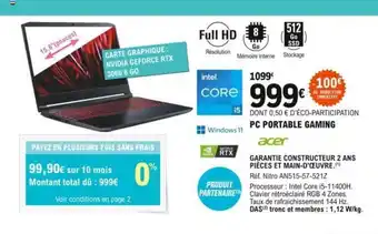 E.Leclerc Acer Pc Portable Gaming offre
