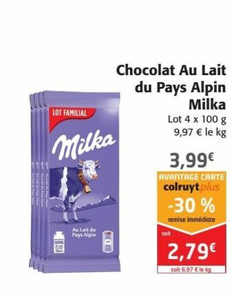 Colruyt Chocolat au lait du pays alpin milka offre