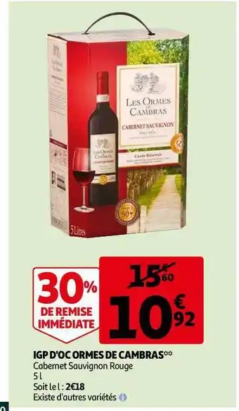 Auchan Igp D'oc Ormes De Cambras Cabernet Sauvignon Rouge offre