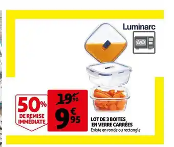 Auchan Lot De 3 Boites En Verre Carrées Luminarc offre