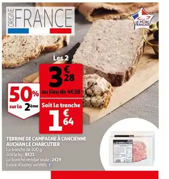 Auchan Terrine De Campagne à L'ancienne Auchan Le Charcutier offre